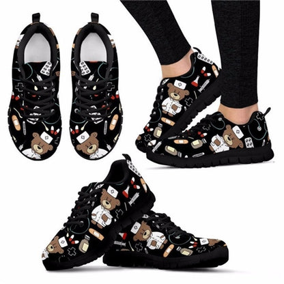 INSTANTARTS Spring Nurse Flat Shoes Women Cute Cartoon Nurses Printed Women's Sneakers Shoes Breath Mesh Flats Zapatos de Mujer