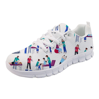 INSTANTARTS Spring Nurse Flat Shoes Women Cute Cartoon Nurses Printed Women's Sneakers Shoes Breath Mesh Flats Zapatos de Mujer
