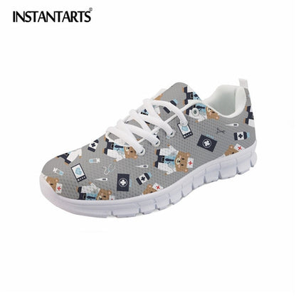 INSTANTARTS Spring Nurse Flat Shoes Women Cute Cartoon Nurses Printed Women's Sneakers Shoes Breath Mesh Flats Zapatos de Mujer