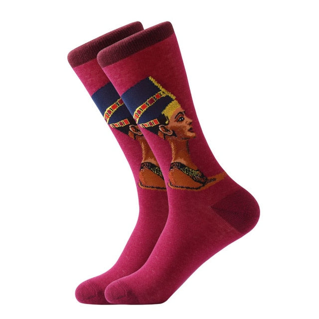 LETSBUY 1pair Combed Cotton Colorful Van Gogh Retro Oil Painting Men Socks cool casual Dress Funny party dress crew Socks