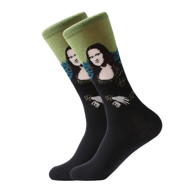 LETSBUY 1pair Combed Cotton Colorful Van Gogh Retro Oil Painting Men Socks cool casual Dress Funny party dress crew Socks