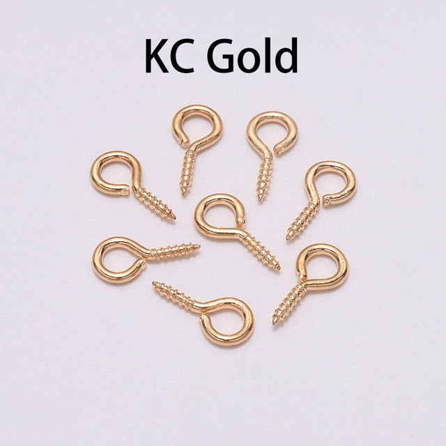 200pcs Small Tiny Mini Eye Pins Eyepins Hooks Eyelets Screw Threaded Gold  Clasps Hooks Jewelry Findings For Making DIY