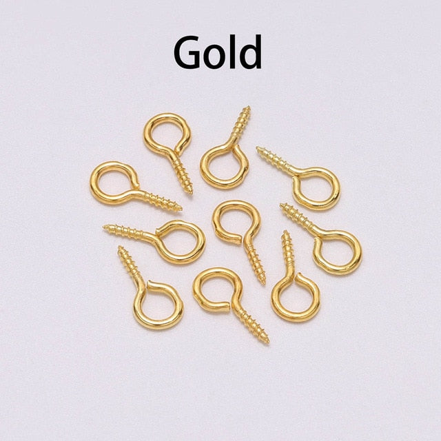 200pcs Small Tiny Mini Eye Pins Eyepins Hooks Eyelets Screw Threaded Gold  Clasps Hooks Jewelry Findings For Making DIY