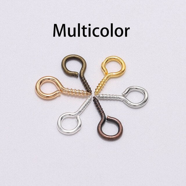 200pcs Small Tiny Mini Eye Pins Eyepins Hooks Eyelets Screw Threaded Gold  Clasps Hooks Jewelry Findings For Making DIY