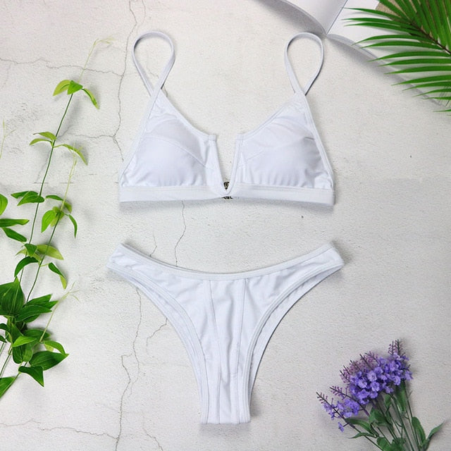 Sexy Bandeau Bikinis 2020 New V Neck Bikini Swimsuits Push Up Swimwear Female Brazilian Bikini Set Bathing Suits Biquini 3418