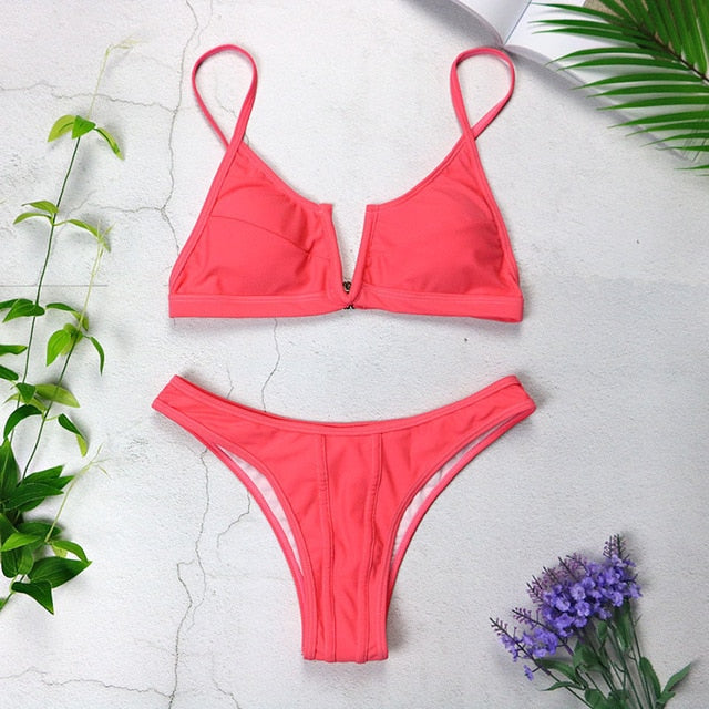 Sexy Bandeau Bikinis 2020 New V Neck Bikini Swimsuits Push Up Swimwear Female Brazilian Bikini Set Bathing Suits Biquini 3418