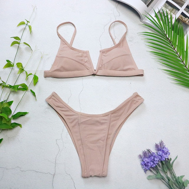 Sexy Bandeau Bikinis 2020 New V Neck Bikini Swimsuits Push Up Swimwear Female Brazilian Bikini Set Bathing Suits Biquini 3418