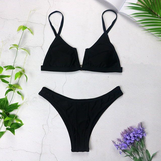 Sexy Bandeau Bikinis 2020 New V Neck Bikini Swimsuits Push Up Swimwear Female Brazilian Bikini Set Bathing Suits Biquini 3418