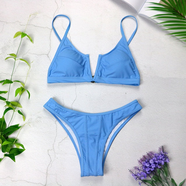 Sexy Bandeau Bikinis 2020 New V Neck Bikini Swimsuits Push Up Swimwear Female Brazilian Bikini Set Bathing Suits Biquini 3418