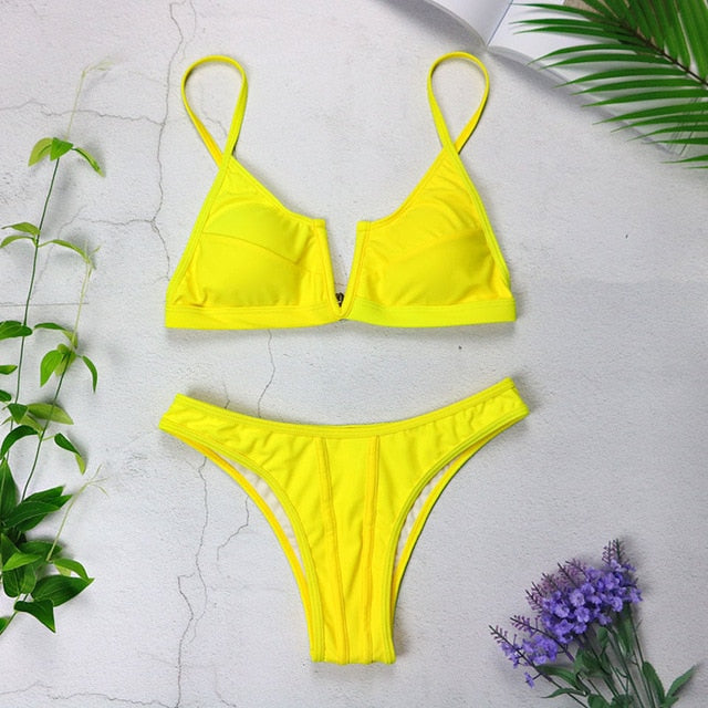 Sexy Bandeau Bikinis 2020 New V Neck Bikini Swimsuits Push Up Swimwear Female Brazilian Bikini Set Bathing Suits Biquini 3418