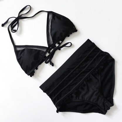 2020 Sexy Halter Retro Mesh Hollow Out String Biquini Bathing Suit Female Swimsuit High Waist Plus Size Swimwear Women Bikini