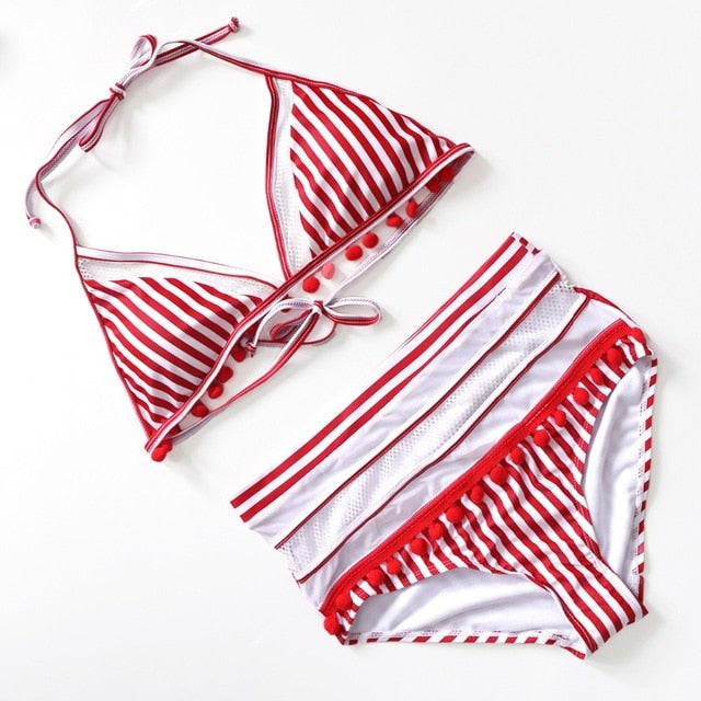 2020 Sexy Halter Retro Mesh Hollow Out String Biquini Bathing Suit Female Swimsuit High Waist Plus Size Swimwear Women Bikini