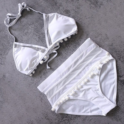 2020 Sexy Halter Retro Mesh Hollow Out String Biquini Bathing Suit Female Swimsuit High Waist Plus Size Swimwear Women Bikini