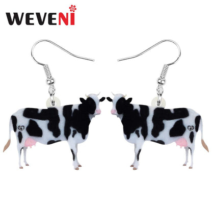 WEVENI Acrylic Dairy Cattle Cow Earrings Drop Dangle Jewelry Farm Animal For Women Girls Teens Kids Party Charm Gift Accessories