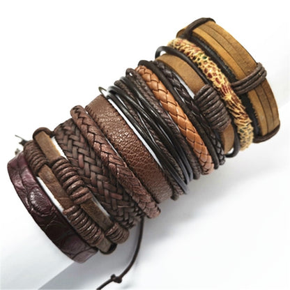10pcs/set Black Wrap Woven New Fashion Handmade Men Bracelets Male Women Leather Bracelet Men Bangle Wholesale Jewelry Gift