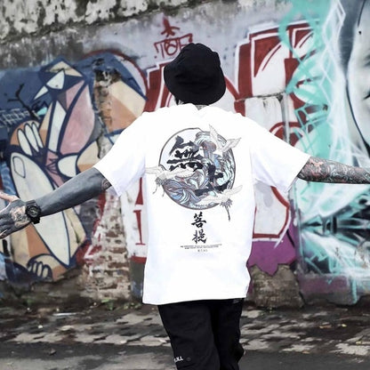 Special Japanese Tide brand short-sleeved men and women summer street hip hop T-shirt Chinese style lovers with half sleeves