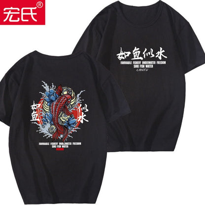 Special Japanese Tide brand short-sleeved men and women summer street hip hop T-shirt Chinese style lovers with half sleeves