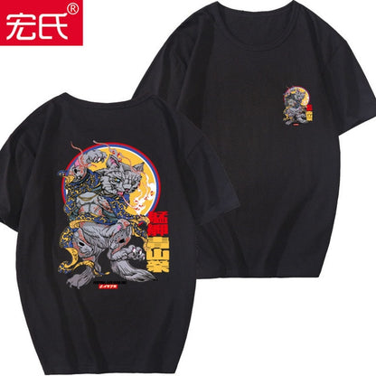 Special Japanese Tide brand short-sleeved men and women summer street hip hop T-shirt Chinese style lovers with half sleeves