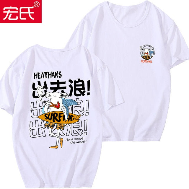 Special Japanese Tide brand short-sleeved men and women summer street hip hop T-shirt Chinese style lovers with half sleeves