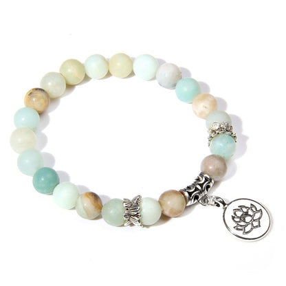 Handmade Natural Stone Lotus Ohm Buddha Beads Bracelet Pink Zebra Stone Lotus Charm Bracelet for Women Men Yoga  Jewelry Gifts