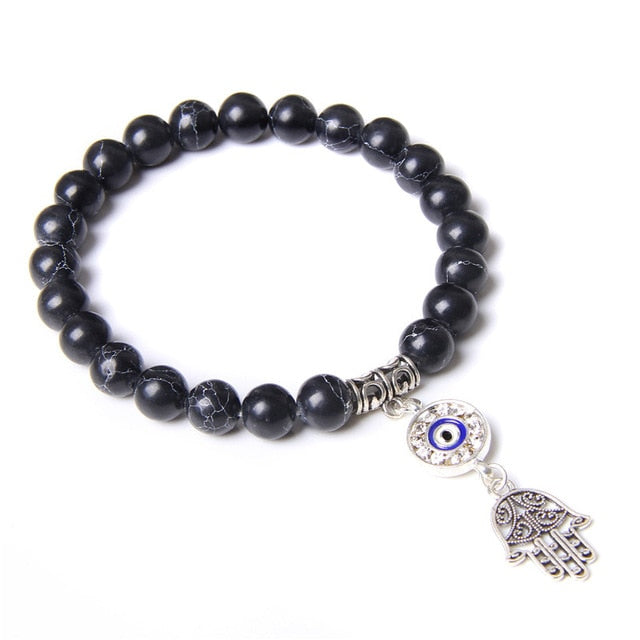 Handmade Natural Stone Lotus Ohm Buddha Beads Bracelet Pink Zebra Stone Lotus Charm Bracelet for Women Men Yoga  Jewelry Gifts