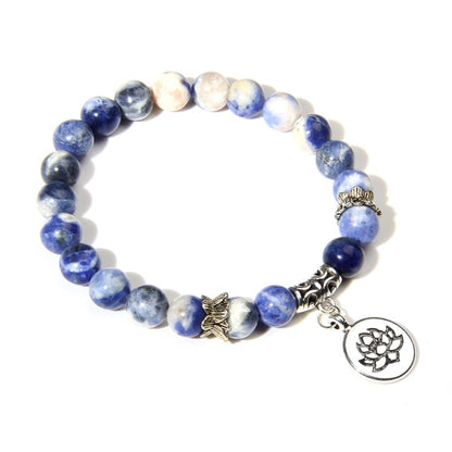 Handmade Natural Stone Lotus Ohm Buddha Beads Bracelet Pink Zebra Stone Lotus Charm Bracelet for Women Men Yoga  Jewelry Gifts