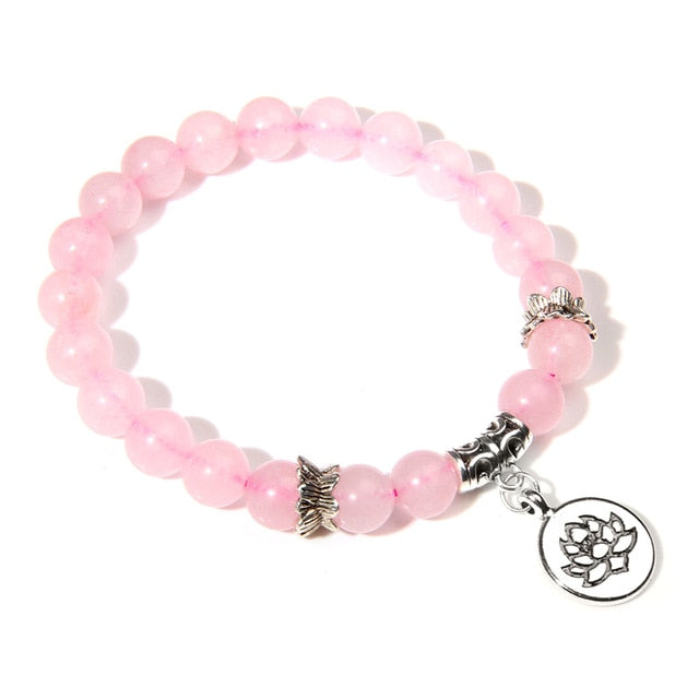 Handmade Natural Stone Lotus Ohm Buddha Beads Bracelet Pink Zebra Stone Lotus Charm Bracelet for Women Men Yoga  Jewelry Gifts