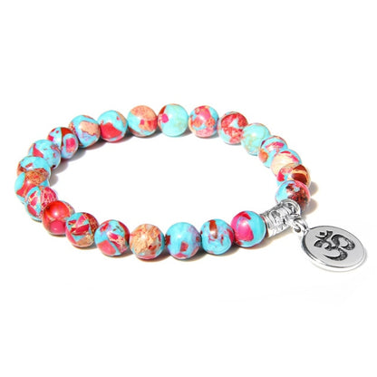 Handmade Natural Stone Lotus Ohm Buddha Beads Bracelet Pink Zebra Stone Lotus Charm Bracelet for Women Men Yoga  Jewelry Gifts