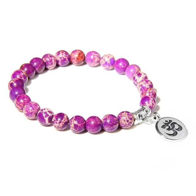 Handmade Natural Stone Lotus Ohm Buddha Beads Bracelet Pink Zebra Stone Lotus Charm Bracelet for Women Men Yoga  Jewelry Gifts