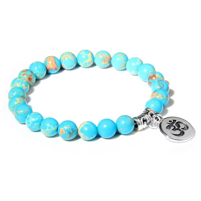 Handmade Natural Stone Lotus Ohm Buddha Beads Bracelet Pink Zebra Stone Lotus Charm Bracelet for Women Men Yoga  Jewelry Gifts