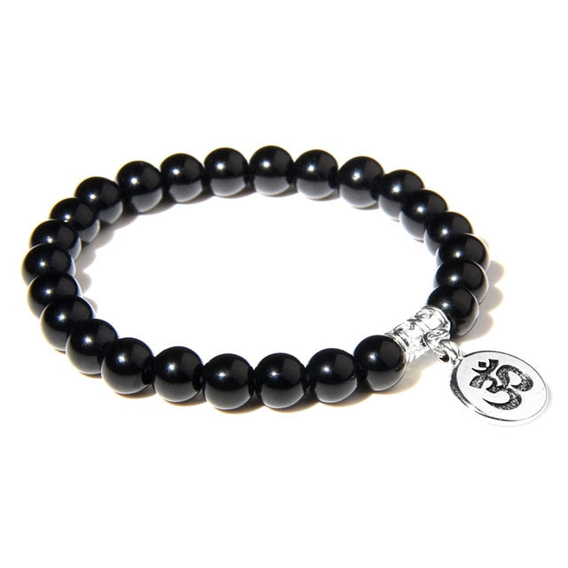 Handmade Natural Stone Lotus Ohm Buddha Beads Bracelet Pink Zebra Stone Lotus Charm Bracelet for Women Men Yoga  Jewelry Gifts