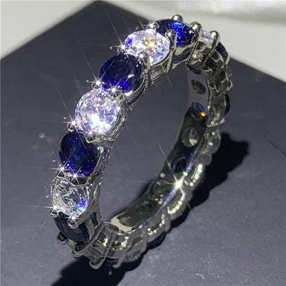 Handmade Eternity Promise ring 925 Sterling silver AAAA cz Engagement Wedding Band Rings for women Men Finger Party Jewelry