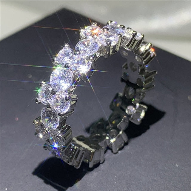 Handmade Eternity Promise ring 925 Sterling silver AAAA cz Engagement Wedding Band Rings for women Men Finger Party Jewelry