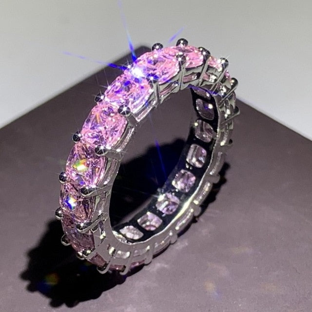 Handmade Eternity Promise ring 925 Sterling silver AAAA cz Engagement Wedding Band Rings for women Men Finger Party Jewelry