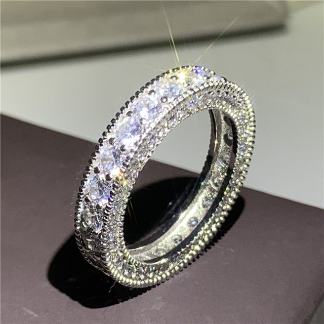 Handmade Eternity Promise ring 925 Sterling silver AAAA cz Engagement Wedding Band Rings for women Men Finger Party Jewelry
