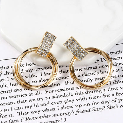 New design fashion hanging earrings geometric round shiny rhinestone earrings women's jewelry wholesale