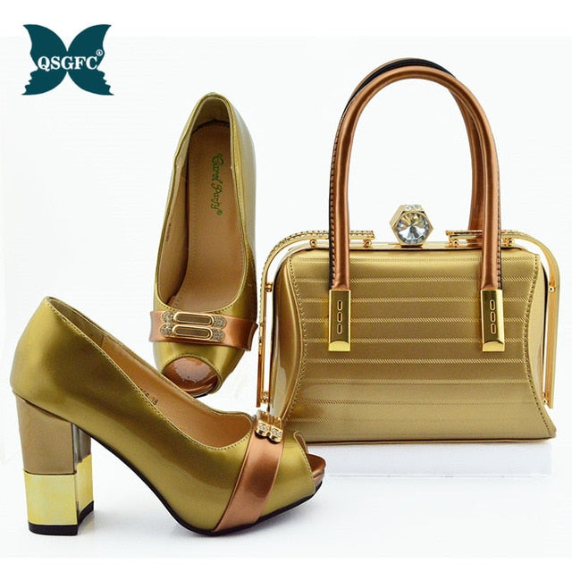 New Arrival royal blue Color African Women Matching Italian Shoes and Bag Set Decorated with Rhinestone small size design