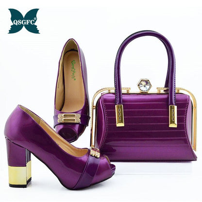 New Arrival royal blue Color African Women Matching Italian Shoes and Bag Set Decorated with Rhinestone small size design
