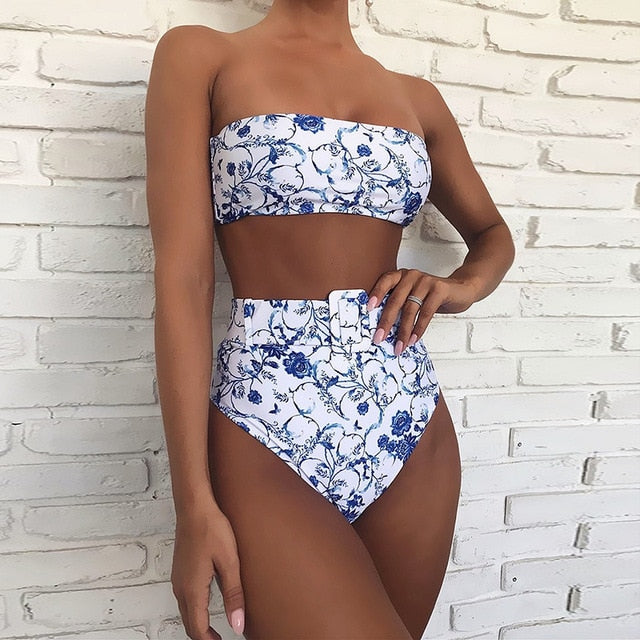 High Waist Bikini 2020 Sexy Black Swimwear Women Swimsuit High Leg Bandeau Bikinis Set Swimming for Bathing Suit Woman Swimsuits