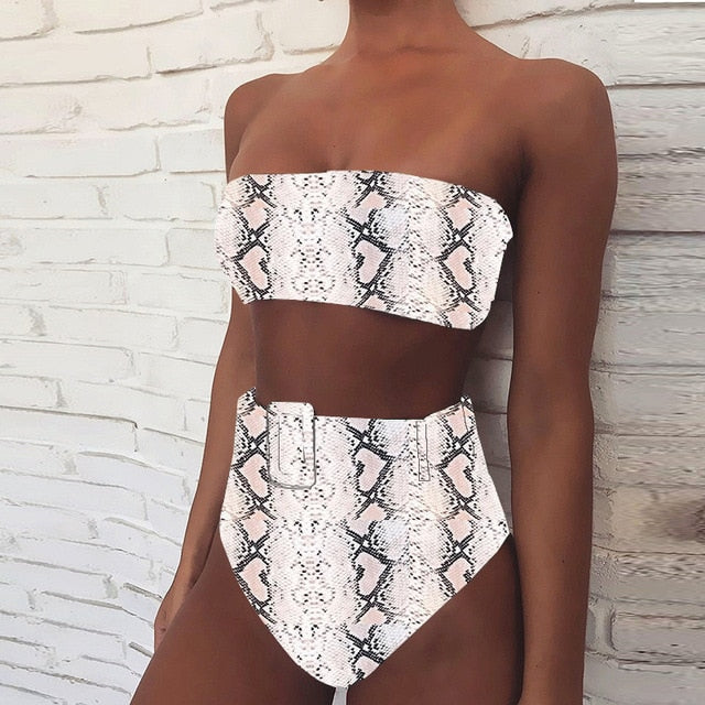 High Waist Bikini 2020 Sexy Black Swimwear Women Swimsuit High Leg Bandeau Bikinis Set Swimming for Bathing Suit Woman Swimsuits
