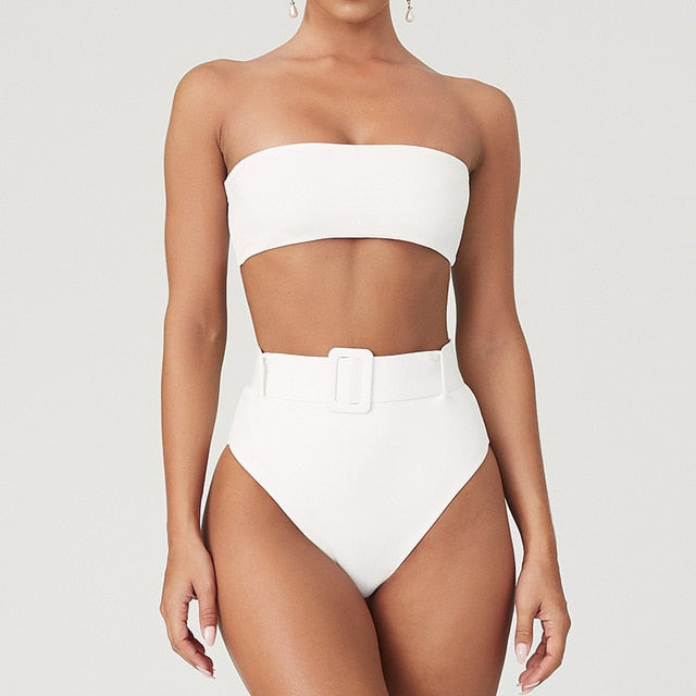High Waist Bikini 2020 Sexy Black Swimwear Women Swimsuit High Leg Bandeau Bikinis Set Swimming for Bathing Suit Woman Swimsuits