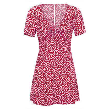 Fashion Women Short Sleeve Wrap Boho Floral Mini Dress Ladies Summer Holiday Party Sundress Female vestidos