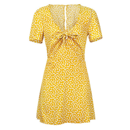Fashion Women Short Sleeve Wrap Boho Floral Mini Dress Ladies Summer Holiday Party Sundress Female vestidos