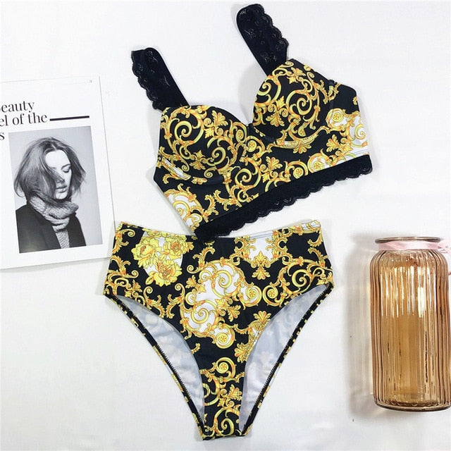 In-X High waist paisley print bikini 2020 Push up swimwear women Underwire swimsuit female Sexy lace bikinis Straps bathing suit