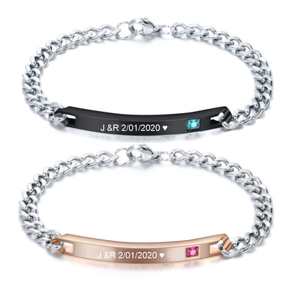 Customized Jewelry Free Engraving Couple Bracelets Stainless Steel Crystal Charm Bracelets For Women Men
