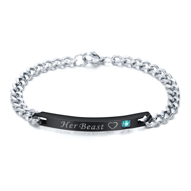 Customized Jewelry Free Engraving Couple Bracelets Stainless Steel Crystal Charm Bracelets For Women Men