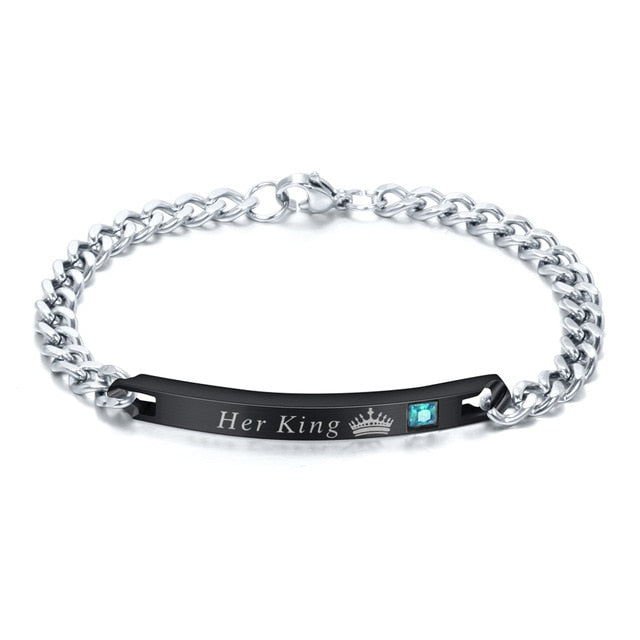 Customized Jewelry Free Engraving Couple Bracelets Stainless Steel Crystal Charm Bracelets For Women Men