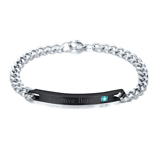 Customized Jewelry Free Engraving Couple Bracelets Stainless Steel Crystal Charm Bracelets For Women Men