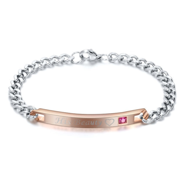 Customized Jewelry Free Engraving Couple Bracelets Stainless Steel Crystal Charm Bracelets For Women Men