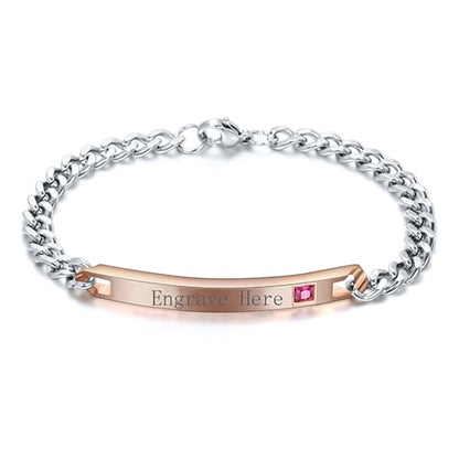 Customized Jewelry Free Engraving Couple Bracelets Stainless Steel Crystal Charm Bracelets For Women Men
